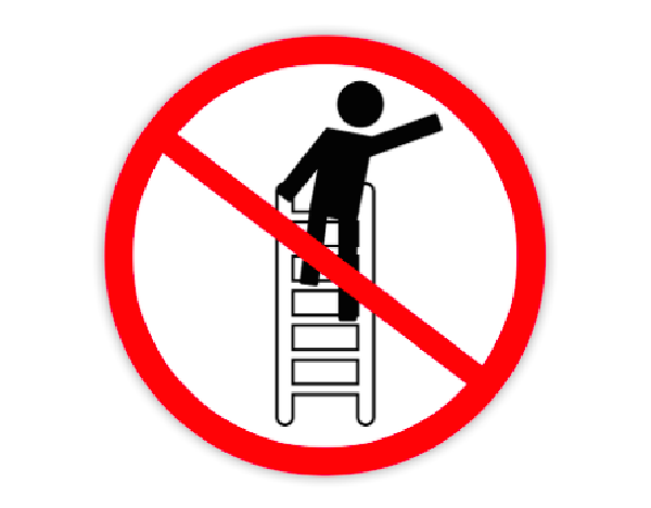 Image of a person climbing a ladder with a do not symbol overlay